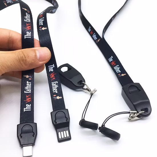 Prezzo all'ingrosso Nuovo regalo di promozione Cordino USB Cordino per collo Cavo caricabatterie Cordini Tipo C 3 In1 Cavo dati per telefono